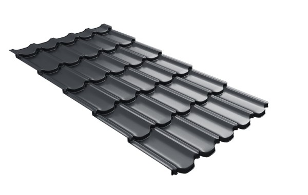 Металлочерепица квинта плюс с 3D резом 0,5 Quarzit lite RAL 7024 мокрый асфальт купить в Дзержинске